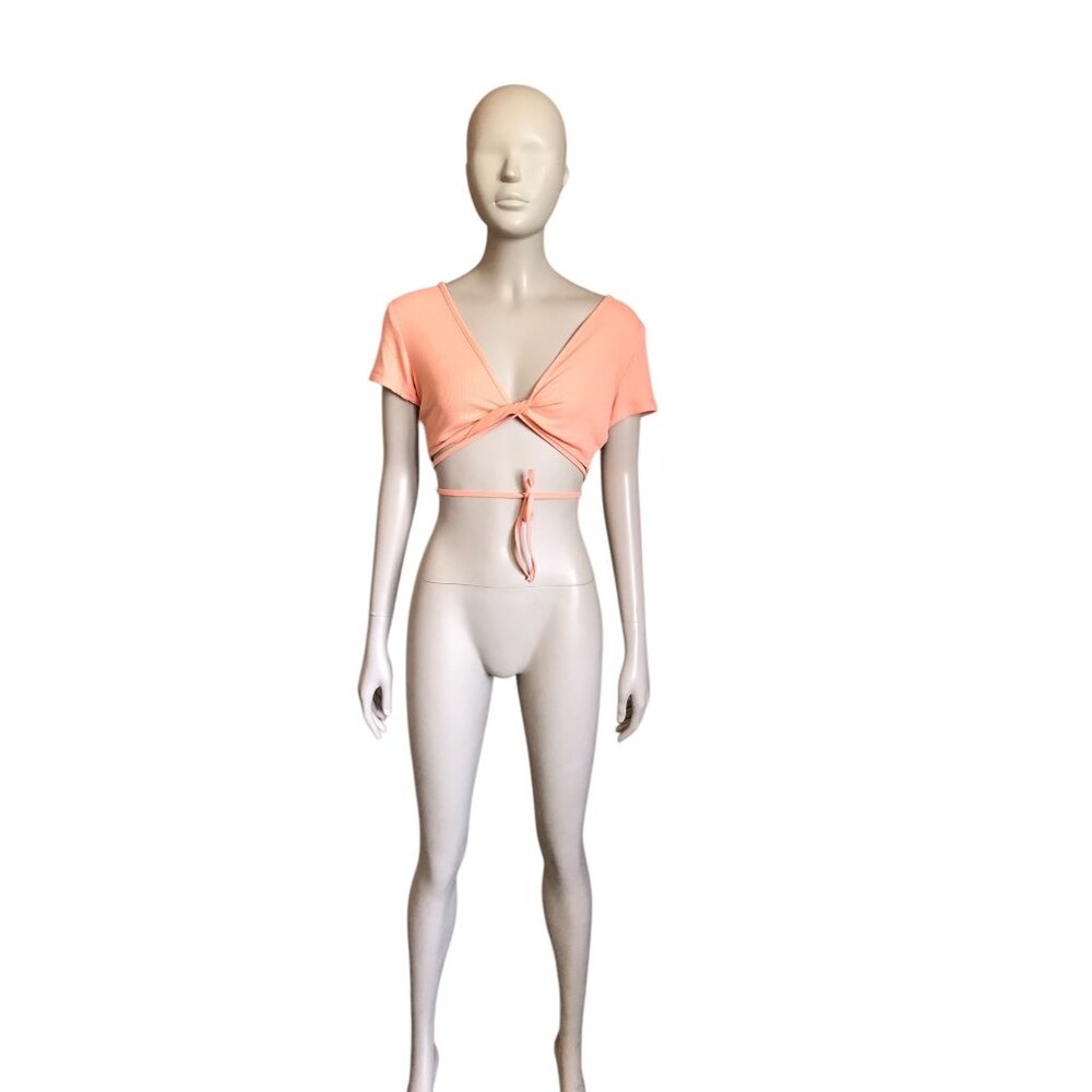 NWT White Fox Orange Ribbed Short Sleeve Crop Top
